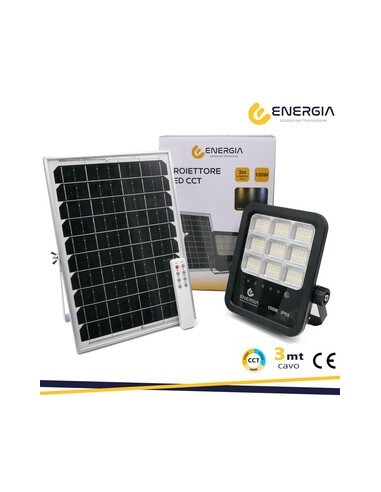 Faro LED 100W con Pannello Solare e Telecomando - 1100 Lumen