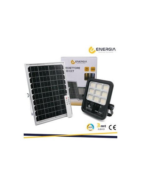 Faro LED 100W con Pannello Solare e Telecomando - 1100 Lumen